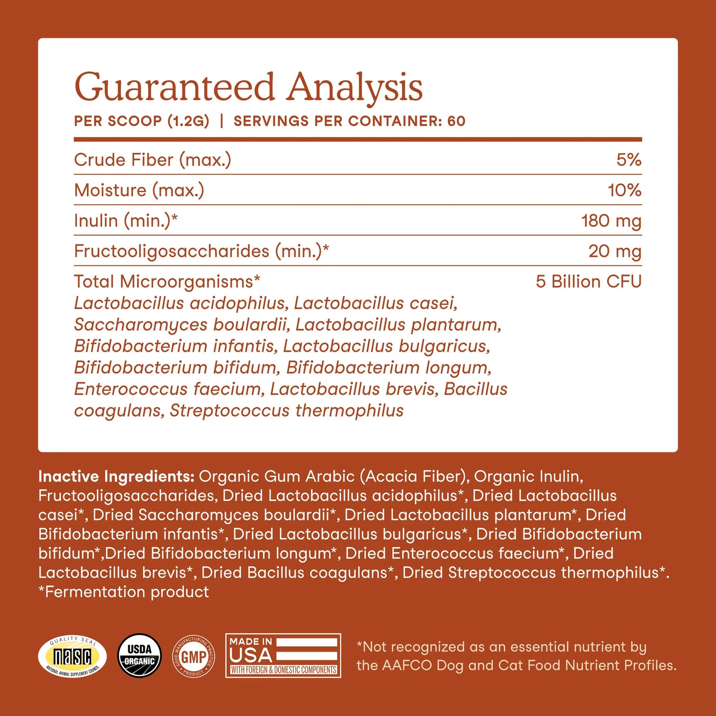 FERA USDA Organic Probiotics with Prebiotics Powder for Dogs & Cats USDA有機認證 有機益生菌及益生元營養粉 (犬貓通用) 72g