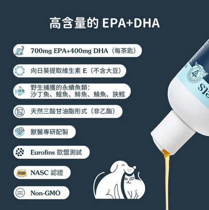 FERA Vegan Omega-3s Algae Oil for Dogs & Cats  
純素海藻油 Omega-3、6、9s  (犬貓通用)
8OZ