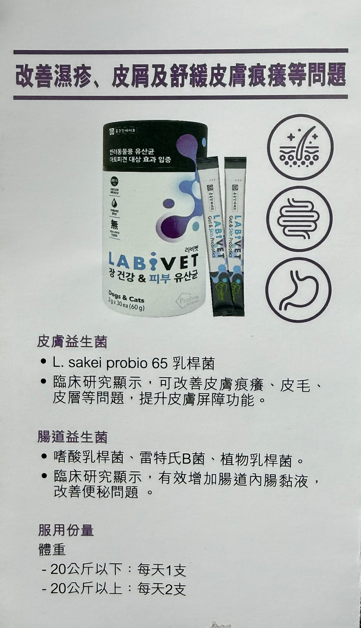 Labivet Probiotics(Gut & Skin) 寵物食用益生菌 (腸道+皮膚)2g x 30ea